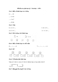Đề thi giữa kì 1 lớp 1 môn Toán - Đề 6