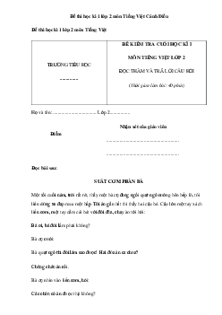 Bộ đề thi học kì 1 Tiếng việt lớp 2 năm 2023 - 2024 (Đề 1) | Cánh diều