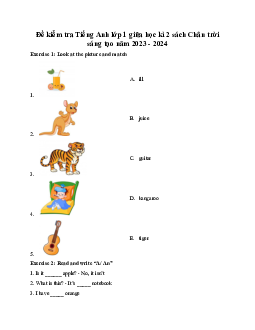 Đề thi giữa học kì 2 lớp 1 năm 2023 - 2024 | Tiếng anh 1 | đề 1