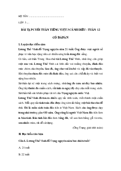 Bài tập cuối tuần tiếng Việt lớp 3 Cánh diều Tuần 12 cơ bản