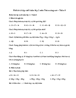 Phiếu bài tập cuối tuần lớp 2 môn Toán Kết nối - Tuần 8 (nâng cao)