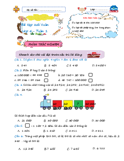Giải Bài tập cuối tuần lớp 4 môn Toán Chân trời sáng tạo - Tuần 1