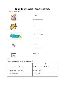 Bài tập Tiếng Anh lớp 3 Smart Start Unit 3 School