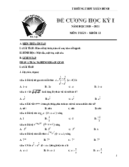 Đề cương học kỳ 1 Toán 12 năm 2020 – 2021 trường THPT Xuân Đỉnh – Hà Nội