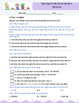 Giải Bài tập cuối tuần lớp 4 môn Toán Kết nối tri thức - Tuần 16