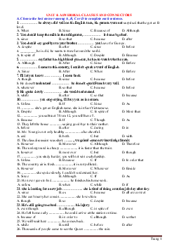 Chuyên đề 4: ADVERBIAL CLAUSES AND CONNECTORS Tiếng Anh 9 (có đáp án)