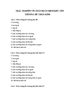 Câu hỏi trắc nghiệm về Chẩn đoán hệ khu tổn thương thần kinh (có đáp án)