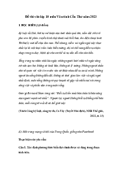 Đề thi vào 10 môn Ngữ văn năm 2023 - 2024 sở GD&ĐT Cần Thơ