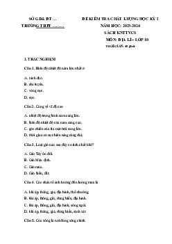 Đề thi học kì 1 môn Địa lí 10 năm 2023 - 2024 sách Kết nối tri thức với cuộc sống đề 2