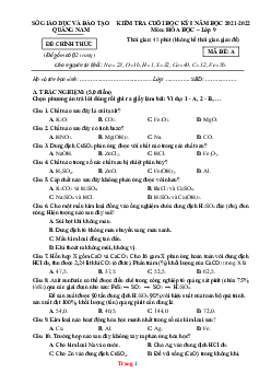 Đề thi học kỳ 1 môn hóa 9 Quảng Nam năm 2021-2022 (có lời giải)