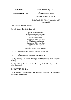 Đề thi học kì 2 môn Ngữ văn lớp 11 năm 2023 - 2024 (Sách mới) | Chân Trời Sáng Tạo đề 1
