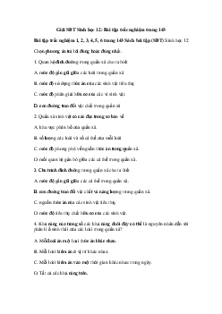 Giải SBT Sinh học 12: Bài tập trắc nghiệm trang 143