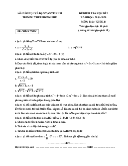 Đề thi học kì 1 Toán 10 năm 2019 – 2020 trường Phong Phú – TP HCM
