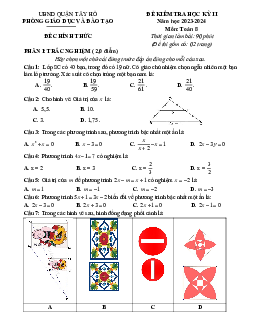 Đề thi học kỳ 2 Toán 8 năm 2023 – 2024 phòng GD&ĐT Tây Hồ – Hà Nội