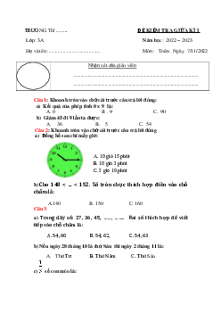 Đề thi giữa học kì 1 môn Toán 3 năm 2023 - 2024 (Đề 1) | Kết nối tri thức với cuộc sống