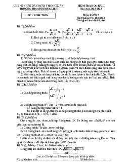 Đề học kỳ 2 Toán 9 năm 2022 – 2023 trường THCS Phương Liệt – Hà Nội