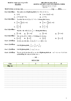 Đề kiểm tra Đại số 10 chương 4 (Bất đẳng thức và Bất PT) trường Lục Ngạn 2 – Bắc Giang