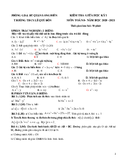 Đề thi giữa học kì 1 Toán 8 năm 2020 – 2021 trường THCS Lê Quý Đôn – Hà Nội
