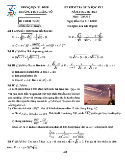 Đề giữa học kỳ 1 Toán 9 năm 2022 – 2023 trường THCS Giảng Võ – Hà Nội