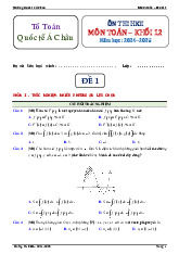 Đề ôn thi HK2 Toán 12 năm 2024 – 2025 trường Quốc tế Á Châu – TP HCM có đáp án