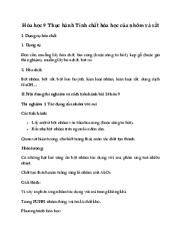 Hóa 9 bài 23: Thực hành tính chất hóa học của nhôm và sắt
