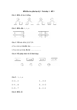 Đề thi giữa kì 1 lớp 1 môn Toán - Đề 3