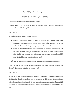Lịch sử 10 Bài 3: Sử học với các lĩnh vực khoa học sách Chân Trời Sáng Tạo