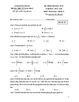 Đề thi học kì 2 Toán 12 năm 2018 – 2019 trường Vũ Ngọc Phan – Hải Dương