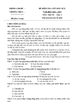 Đề thi giữa học kì 2 lớp 6 môn Văn Kết nối tri thức năm 2024 - Đề 2