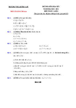 Đề thi giữa học kì 1 Toán 8 năm 2020 – 2021 trường THCS Đông Sơn – Hà Nội