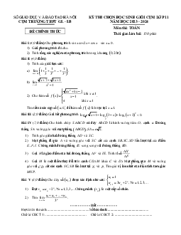 Đề HSG Toán 11 năm 2023 – 2024 cụm trường THPT Gia Lâm & Long Biên – Hà Nội
