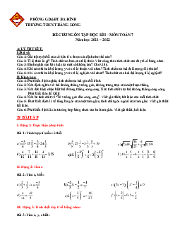 Đề cương ôn tập học kì 1 Toán 7 năm 2021 – 2022 trường THCS Thăng Long – Hà Nội