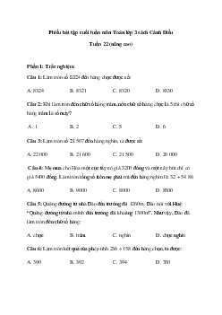 Phiếu bài tập cuối tuần lớp 3 - Tuần 22 (nâng cao) | Cánh Diều