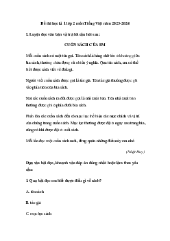 Đề thi học kì 1 môn Tiếng Việt 2 năm 2023 - 2024 sách Kết nối tri thức với cuộc sống | đề 7