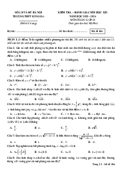 Đề thi cuối học kì 2 Toán 11 năm 2023 – 2024 trường THPT Đống Đa – Hà Nội