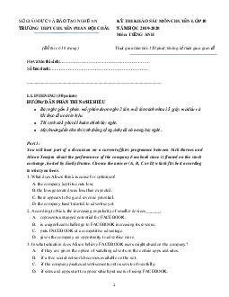 Đề thi khảo sát môn chuyên lớp 10 trường THPT chuyên Phan Bội Châu năm học 2019-2020  môn Tiếng Anh (có đáp án)