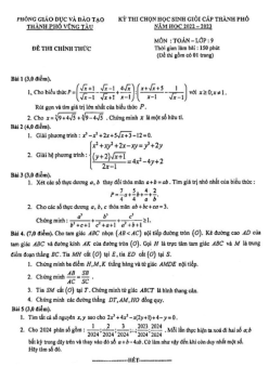 Đề học sinh giỏi Toán 9 năm 2022 – 2023 phòng GD&ĐT Vũng Tàu – BR VT