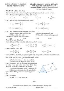 Đề giữa kì 1 Toán 7 năm 2022 – 2023 phòng GD&ĐT thành phố Ninh Bình