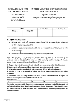 Kỳ thi khảo sát HSG cấp trường vòng  I môn Tiếng Anh trường THPT Chuyên Lê Thánh Tông - Quảng  Nam