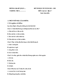 Đề thi học kì 2 môn Lịch sử - Địa lí 7 năm 2022 - 2023 sách Cánh diều - Đề 3
