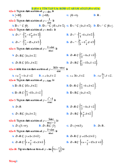 Trắc nghiệm Tập xác định của hàm số lượng giác lớp 11 (có đáp án)
