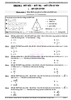 Bài tập mặt nón, mặt trụ và mặt cầu từ cơ bản đến vận dụng cao Toán 12