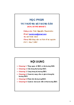 Bài giảng PPT (Power Point) học phần Thị trường bất động sản | SLIDE | Trường Đại học Kinh tế quốc dân