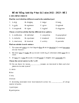 Đề thi Tiếng Anh lớp 9 học kì 2 năm 2022 - 2023 - Đề 2