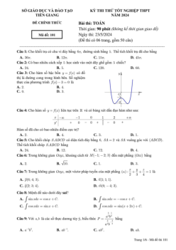 Đề thi thử tốt nghiệp THPT năm 2024 môn Toán sở GD&ĐT Tiền Giang