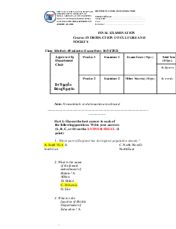 Tổng hợp đáp án đề thi cuối kì | Văn hóa xã hội học | Đại học Khoa học Xã hội và Nhân văn, Đại học Quốc gia Thành phố HCM