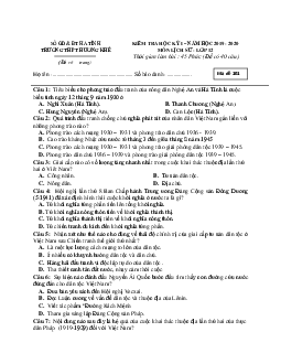 Đề thi học kì 1 lớp 12 môn Lịch sử trường THPT Hương Khê, Hà Tĩnh năm học 2019 - 2020 (có đáp án)