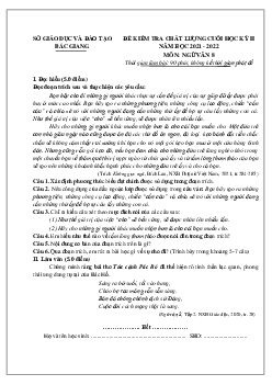 Đề thi HK2 Ngữ văn 8 Sở GD Bắc Giang 2021-2022 (có đáp án)