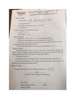 Đề thi học kì 1 lớp 9 môn Toán Phòng GD&ĐT Thường Tín năm học 2018 - 2019