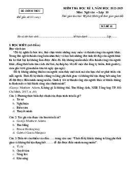 Đề Thi HK1 Ngữ Văn 10 năm 2022-2023 (Có đáp án)
